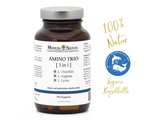 Amino Trio (3 in 1) 100 Kapseln mit L-Ornithin + L-Lysin + L-Arginin - Vegan & Glutenfrei