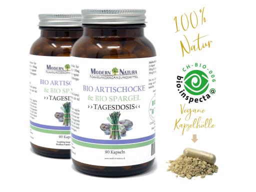 BIO Artischocken + BIO Spargel "Tagesdosis" Kapseln - Doppelpack - 2x 90 Kapseln - Vegan & Glutenfrei - Abnehmen & Diät unterstützen mit Spargelpulver & Artischocken-Extrakt