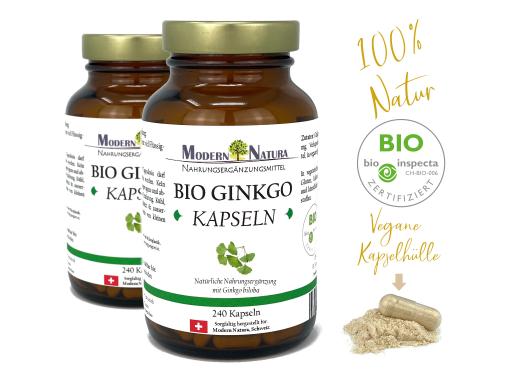 BIO Ginkgo Kapseln - 2x 240 Kapseln Vorteilspack - Biloba-Spezialextrakt (240 Stück, Vegan & Glutenfrei)