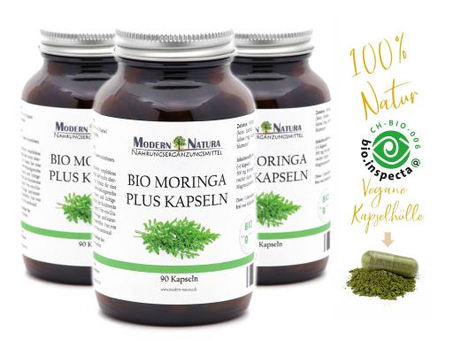 BIO Moringa Kapseln - 3x 90 Kapseln (Set) Vegan & Glutenfrei - 500mg Bio Moringa in jeder Kapsel