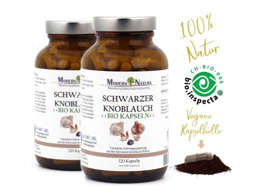 BIO Schwarzer Knoblauch Doppelpack (2x 120 Kapseln im Glas) Vegan & Glutenfrei - Mit reinem Bio Knoblauch Pulver