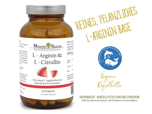 L-Arginin & L-Citrullin - 120 Kapseln - Vegan & Glutenfrei - Reines L-Arginin Base