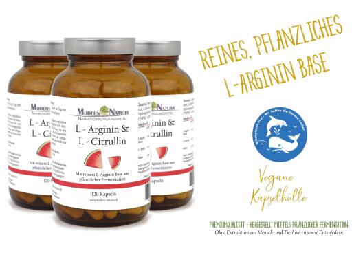 L-Arginin & L-Citrullin - 3x 100 Kapseln Dreierpack - Vegan & Glutenfrei - Reines L-Arginin Base