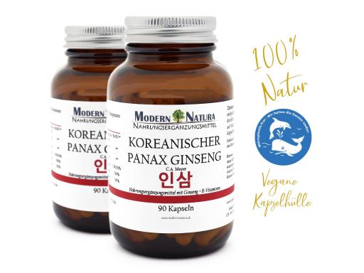 Koreanischer Panax Ginseng - Doppelpack (2x 90 Kapseln) Vegan & Glutenfrei - Ginsengextrakt mit B-Vitaminen (B1, B6 & B12) - Panax ginseng C. A. Meyer