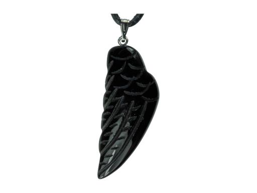 Onyx Engelflügel mit Öse + 1m Lederhalsband