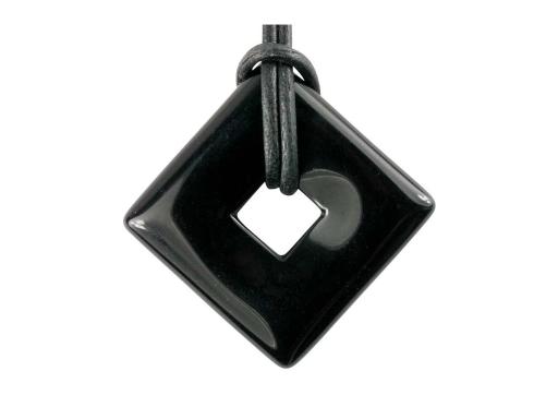 Onyx Edelstein (Square Donut) - Anhänger inkl. 1m Leder- oder Kunstleder Halsband (Schmuckstein)