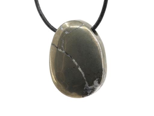 Pyrit Edelstein / Heilstein - inkl. 1m Leder- oder Kunstleder Halsband (Schmuckstein)