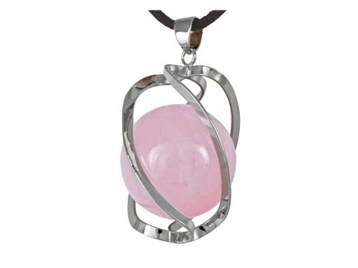 Rosenquarz Kugel Edelstein / Heilstein - Anhänger inkl. 1m Leder- oder Kunstleder Halsband (Schmuckstein)