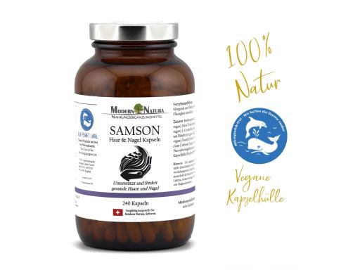 Samson Biotin Haar & Nagel Kapseln (1x 240 Kapseln im Glas) Vegan & Glutenfrei - Kieselerde, Bambus, Hirse