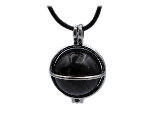 Schungit Edelstein / Heilstein Anhänger (Kugel im versilberten Käfig) + 1m Leder- oder Kunstlederhalsband