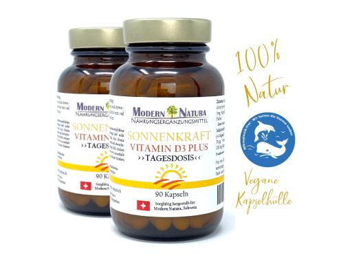 Sonnenkraft "Tagesdosis" - Vitamin D3 Plus - 2x 90 Kapseln Doppelpack - Vegan & Glutenfrei - Mit 250mg Magnesium für die bestmögliche Bioverfügbarkeit