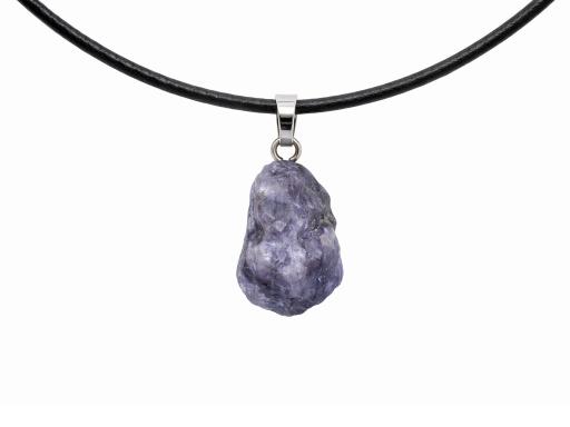 Tansanit roh Edelstein / Heilstein mit 925er Silberöse inkl. 1m Leder- oder Kunstleder Halskette