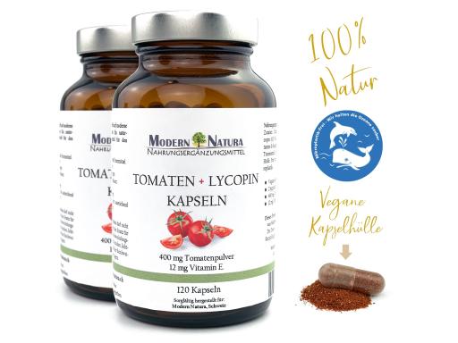 Tomaten + Lycopin Kapseln - 2x 120 Kapseln Vorteilspack - 400 mg Tomatenpulver,12 mg Vitamin E. (120 Stück, Vegan & Glutenfrei)