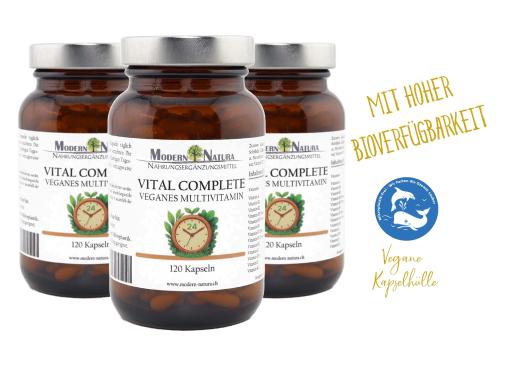 Vital Complete 24 - Dreierpack (3x 120 Kapseln) Vegane Multivitamin Kapseln im Glas