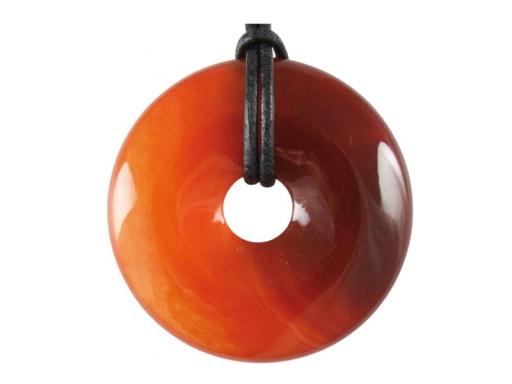 Karneol Edelstein / Heilstein (Donut) - Anhänger inkl. 1m Leder- oder Kunstleder Halskette (Schmuckstein)