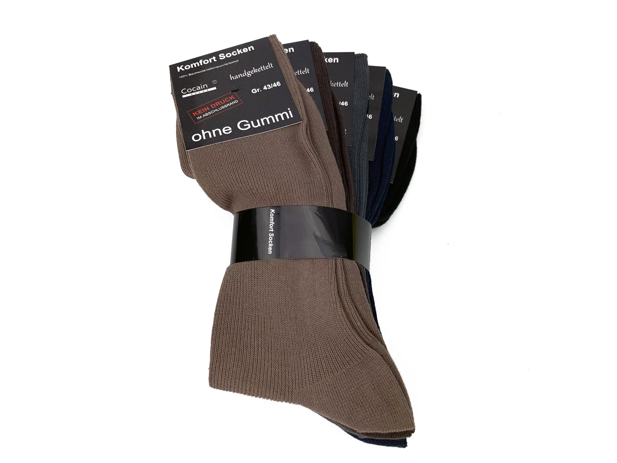 Baumwoll Komfort Socken im Bündel mit sichtbarem Komfortbund ohne Gummi
