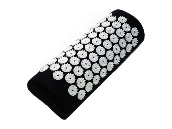 Coussin d’acupression Shizuka en forme de rouleau noir avec blocs d’acupression blancs densément disposés