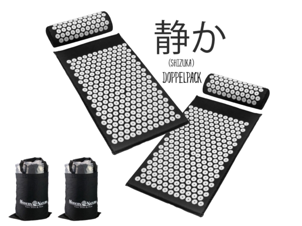 Set d'acupression Shizuka pack double avec deux tapis, coussins et sacs de transport noirs