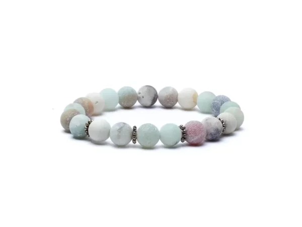 Amazonite gemstone bracelet with 21 round natural stone beads on elastic band