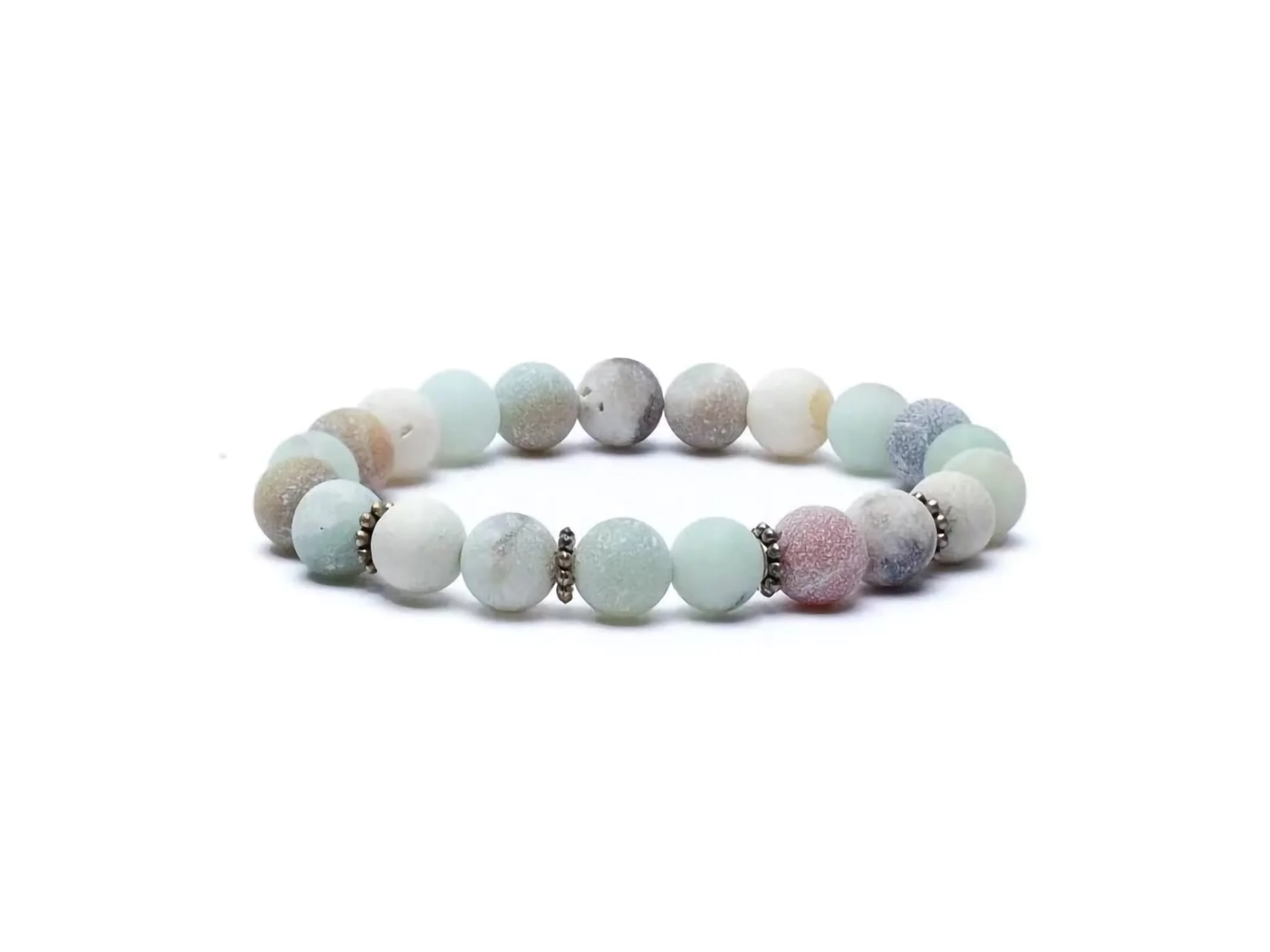 Amazonite gemstone bracelet with 21 round natural stone beads on elastic band