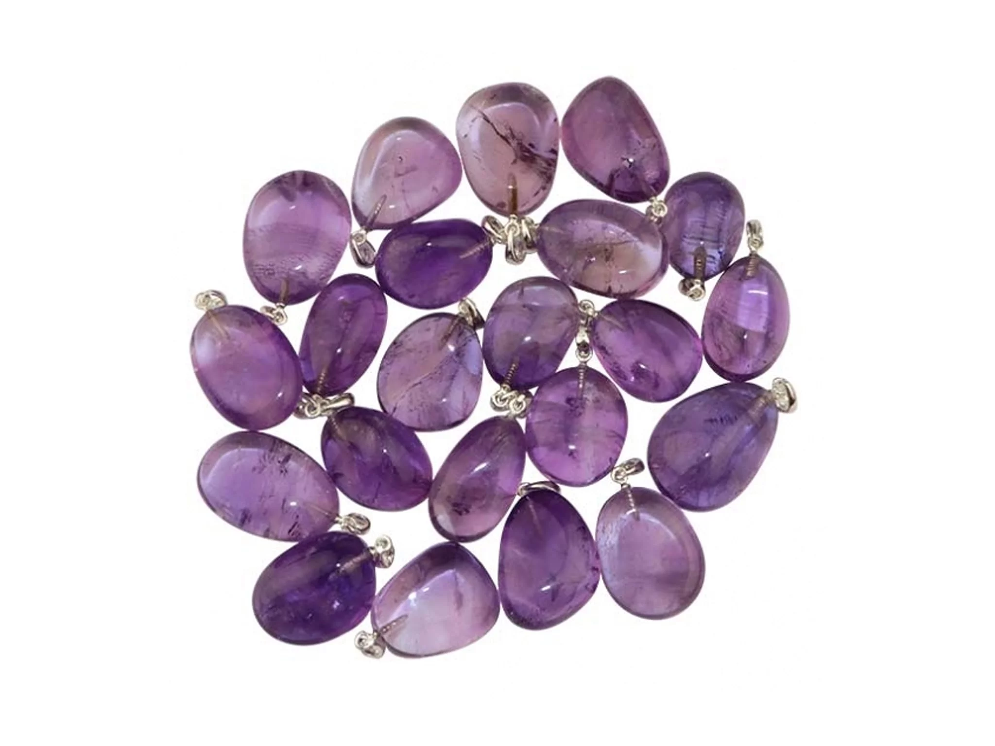 Amethyst Edelstein Anhänger in Auswahl mit unterschiedlich violett gemaserten Steinen