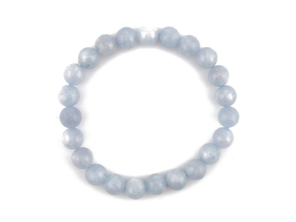 Bracciale in acquamarina con sfere azzurre burattate, vista dall'alto