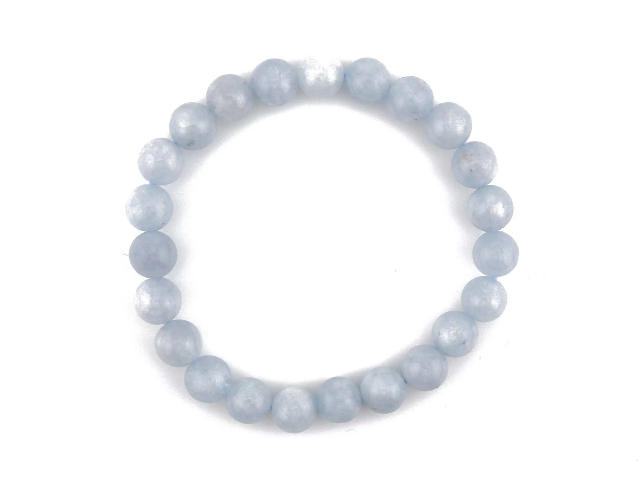 Bracciale in acquamarina con sfere azzurre burattate, vista dall'alto