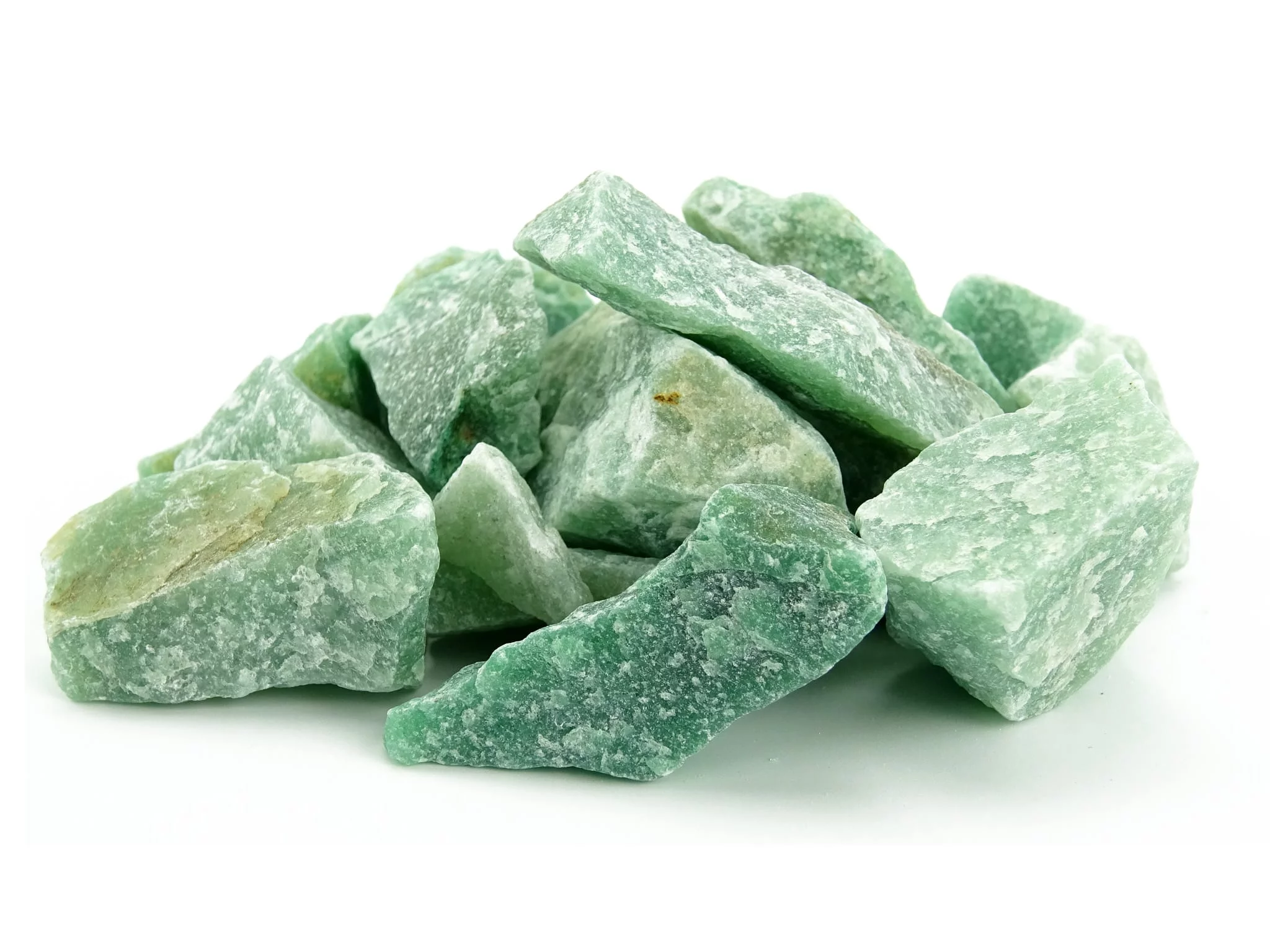 Close-up of aventurine decorative stones with light green and dark green natural stone structures