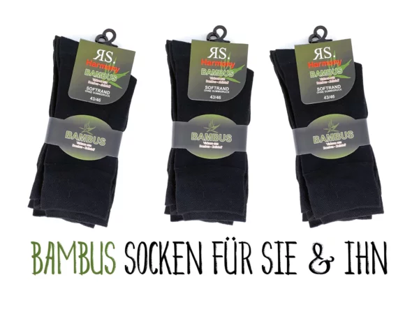 Schwarze Bambus Komfort Socken in einer weiteren Ansicht des Unisex-Sets