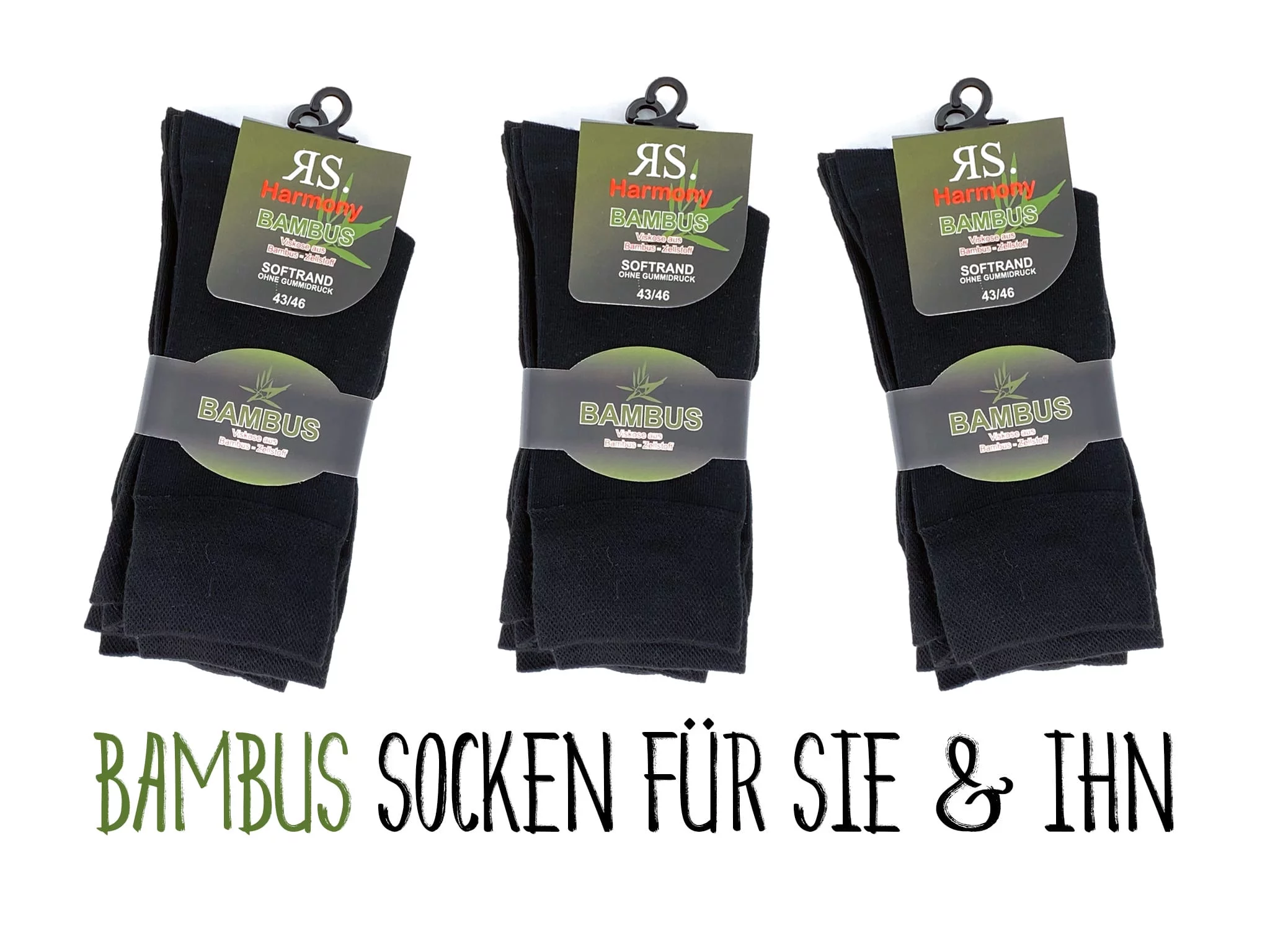 Schwarze Bambus Komfort Socken in einer weiteren Ansicht des Unisex-Sets