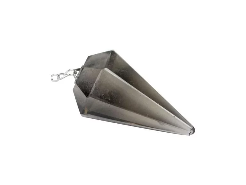 Clear quartz pendulum in dark gray version with link chain in side close-up view