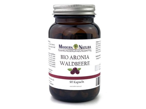 Capsule di Bacche di Aronia Bio con indicazione di 500 mg di polvere di bacche di aronia