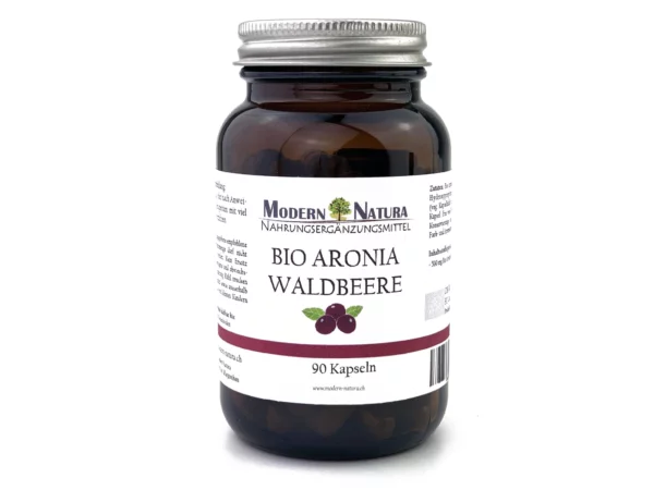 Bio Aronia Waldbeere Kapseln mit Hinweis auf 500 mg Aroniabeeren-Pulver