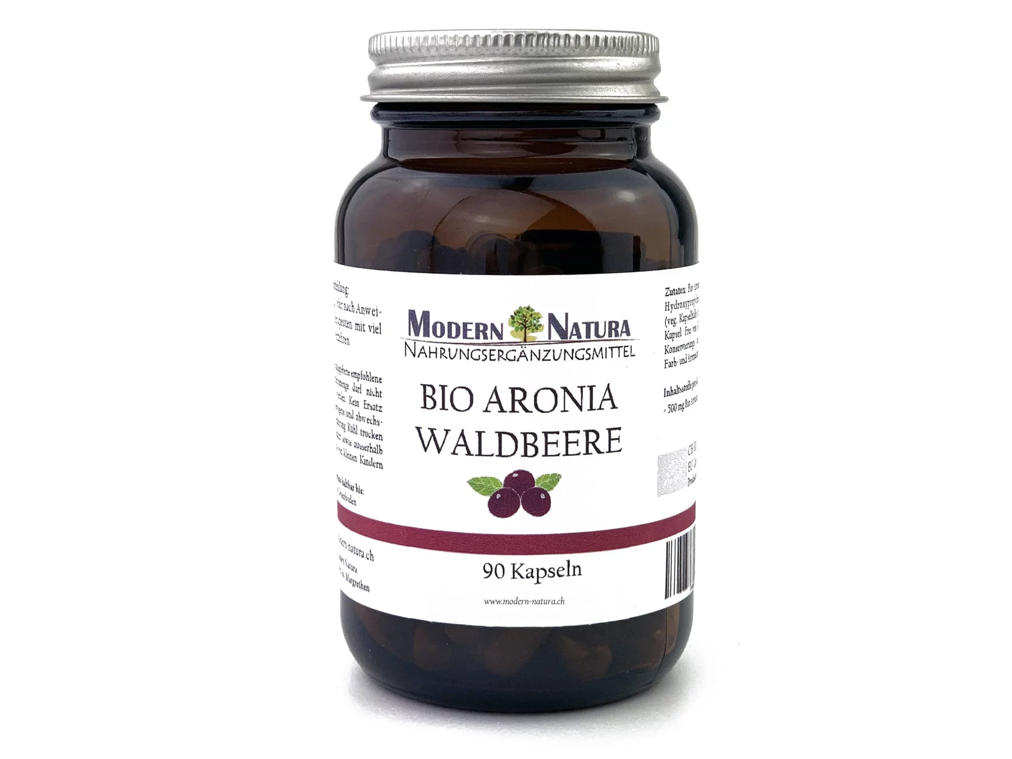 Bio Aronia Waldbeere Kapseln mit Hinweis auf 500 mg Aroniabeeren-Pulver