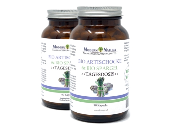 Gélules bio artichaut asperge pack double avec pots de produit sous une autre perspective