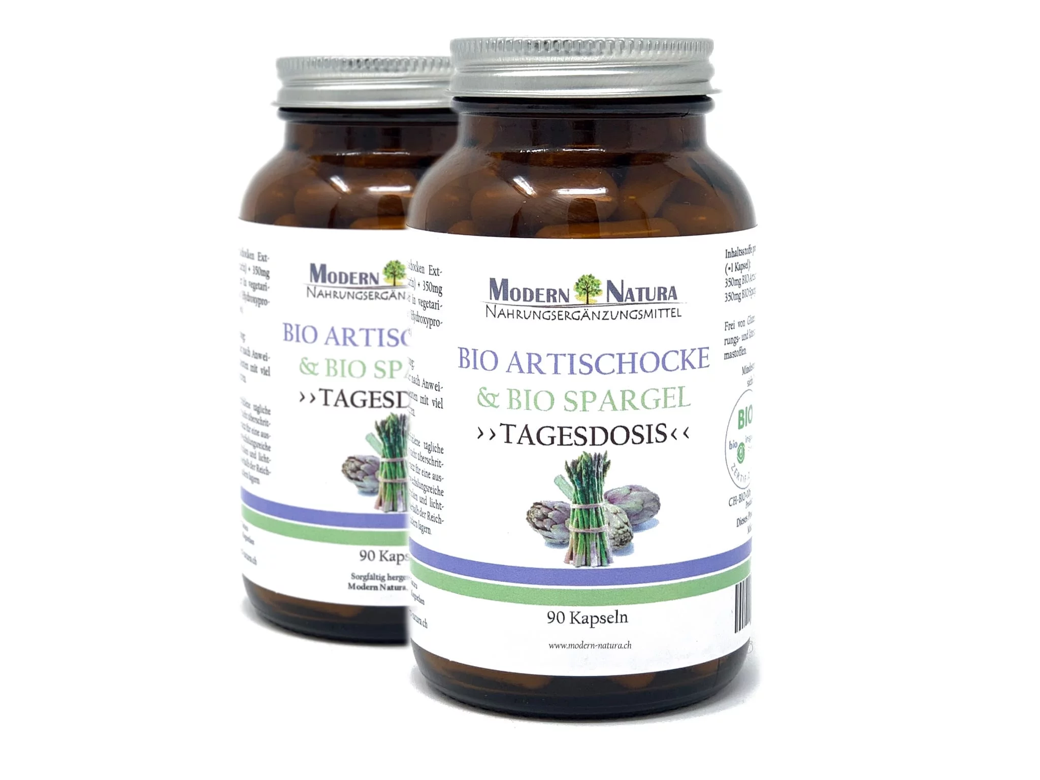 Gélules bio artichaut asperge pack double avec pots de produit sous une autre perspective