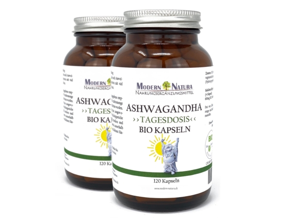 Bipack di Capsule di Ashwagandha BIO con due barattoli in una vista alternativa del prodotto