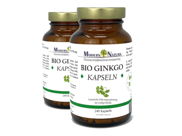 Gélules de Ginkgo Biloba Bio Lot de 2 dans deux bocaux en vue produit
