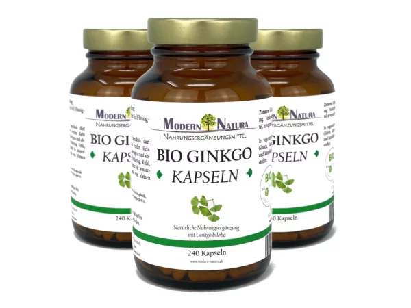 Ginkgo Biloba Kapseln Dreierpack mit drei Gläsern und 240 Kapseln je Glas