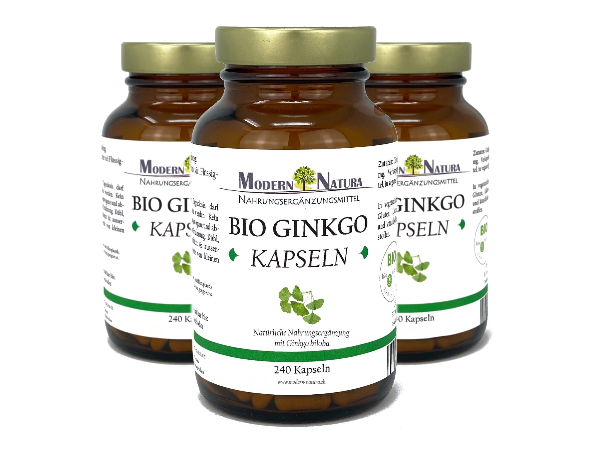 Ginkgo Biloba Kapseln Dreierpack mit drei Gläsern und 240 Kapseln je Glas