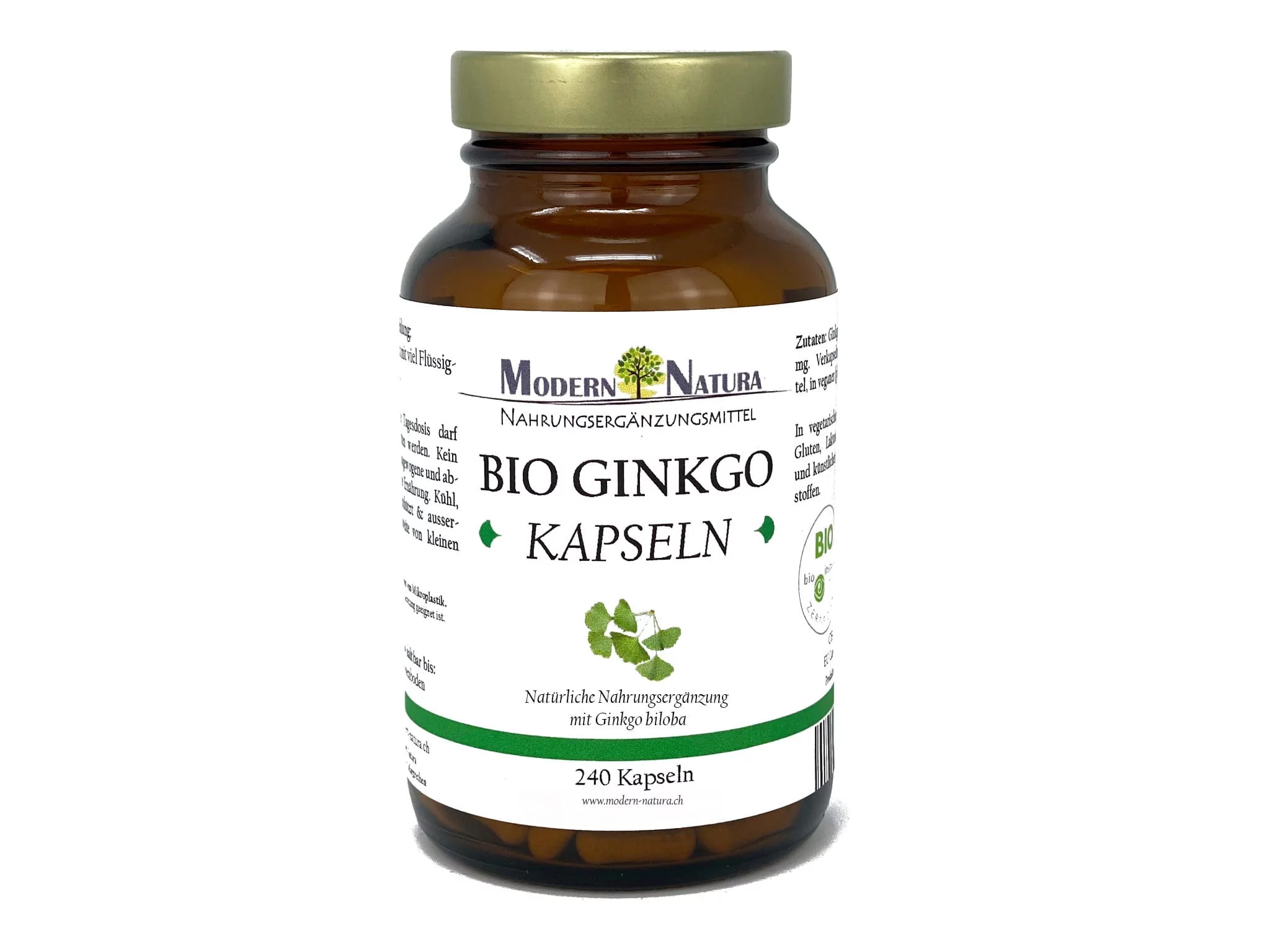 Bio Ginkgo Biloba Kapseln im Einzelglas, zusätzliche Ansicht der Verpackung mit 240 Kapseln