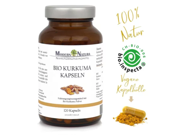 Capsule di Curcuma Bio in vetro come confezione singola con 400 mg di curcuma e pepe nero