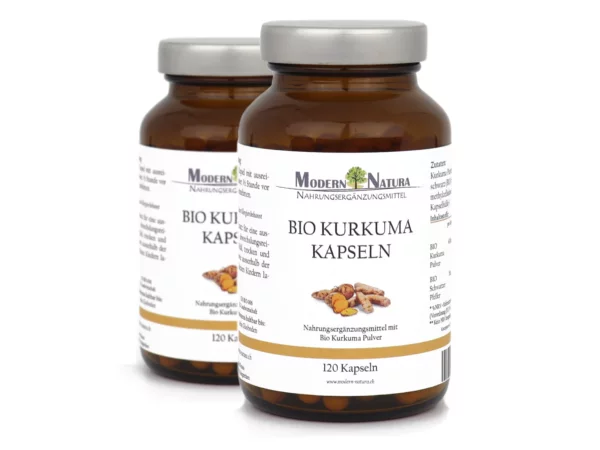 Kurkuma Curcuma Kapseln Doppelpack in zwei Braungläsern mit Produktetiketten