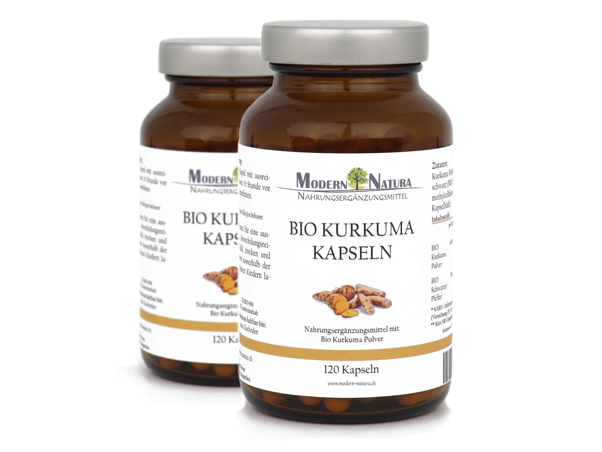 Kurkuma Curcuma Kapseln Doppelpack in zwei Braungläsern mit Produktetiketten