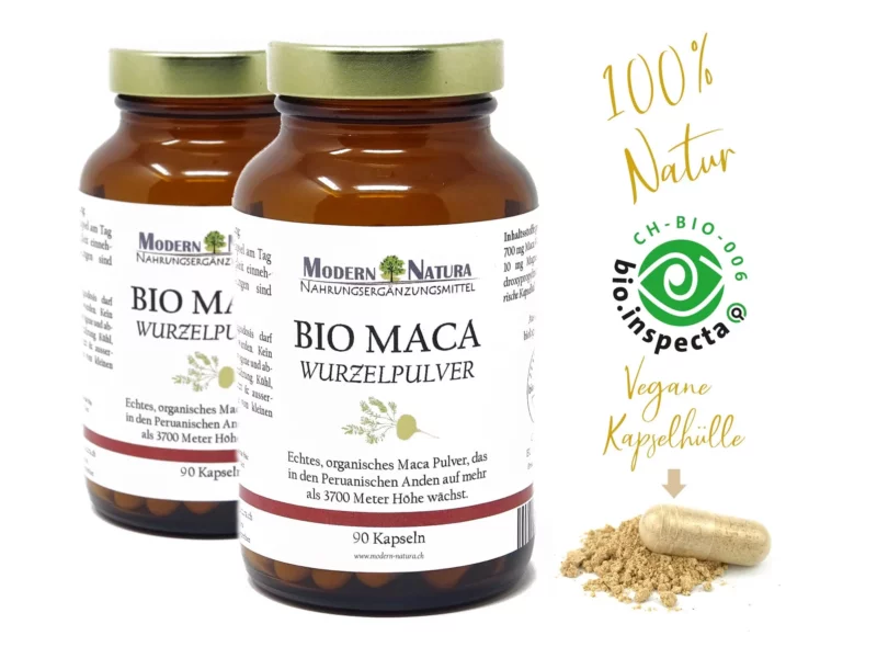 Bio Maca Kapseln Doppelpack mit zwei Packungen zu je 90 Kapseln in der Hauptansicht