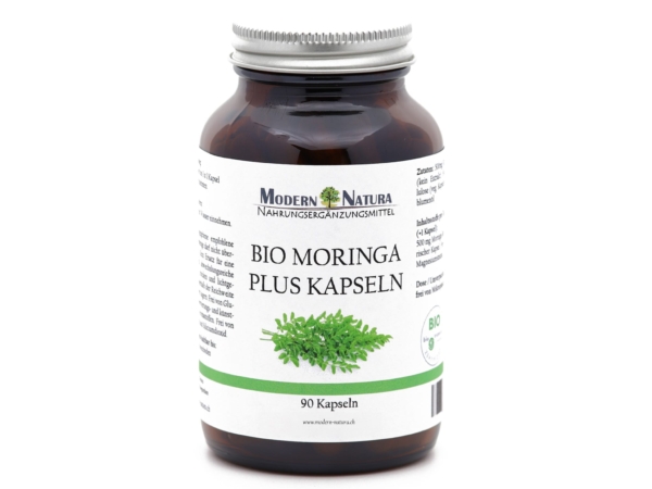 Organic Moringa Oleifera Capsules in single glass, another product view