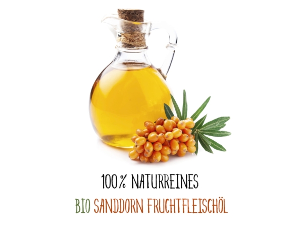 Huile d'argousier bio issue de la pulpe dans une vue produit complémentaire