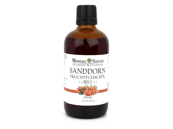 Bio Sanddornöl kaltgepresst in einer weiteren Ansicht der Produktflasche