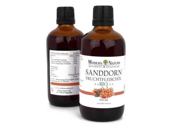 Bio Sanddornöl aus Sanddornfruchtfleisch in einer zusätzlichen Produktansicht