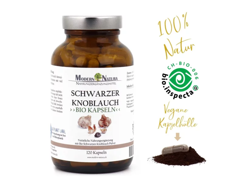 Schwarzer Knoblauch Kapseln im Glas als Einzelpackung mit 120 veganen Kapseln